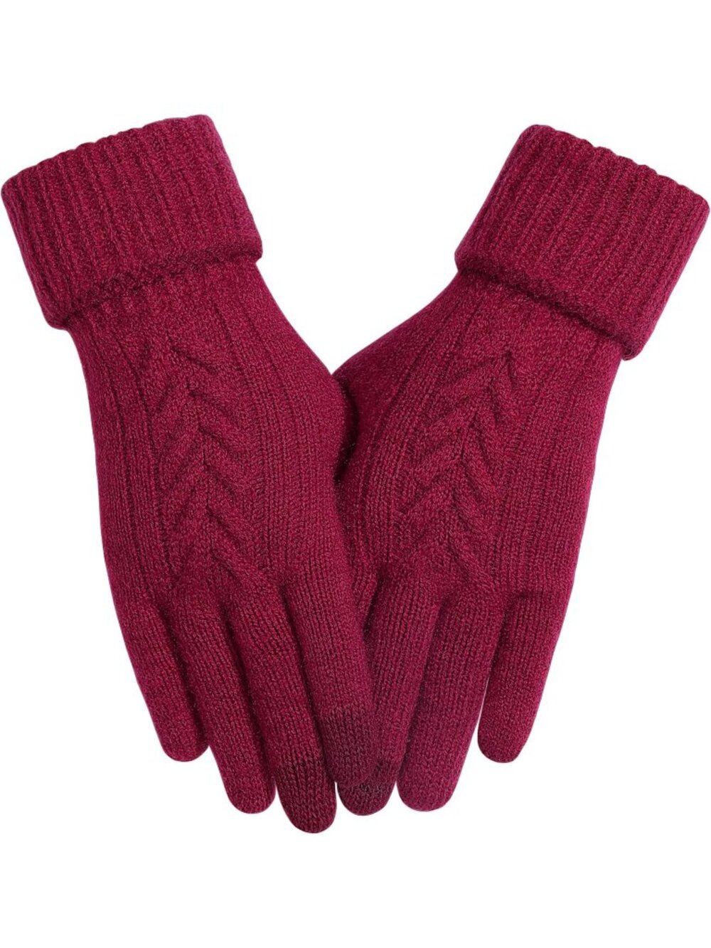 Women's Red Wool Knit Touchscreen Cold Weather Winter Longer Wrist Cuff Gloves